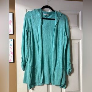 Maurices Aqua Hooded Open-Front Cardigan